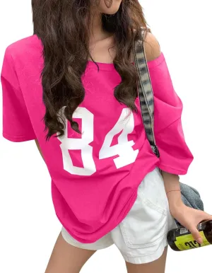 Off The Shoulder Tops for Women Short Sleeve Y2K Jersey Number Graphic Oversized Tshirts E-Girl Tees