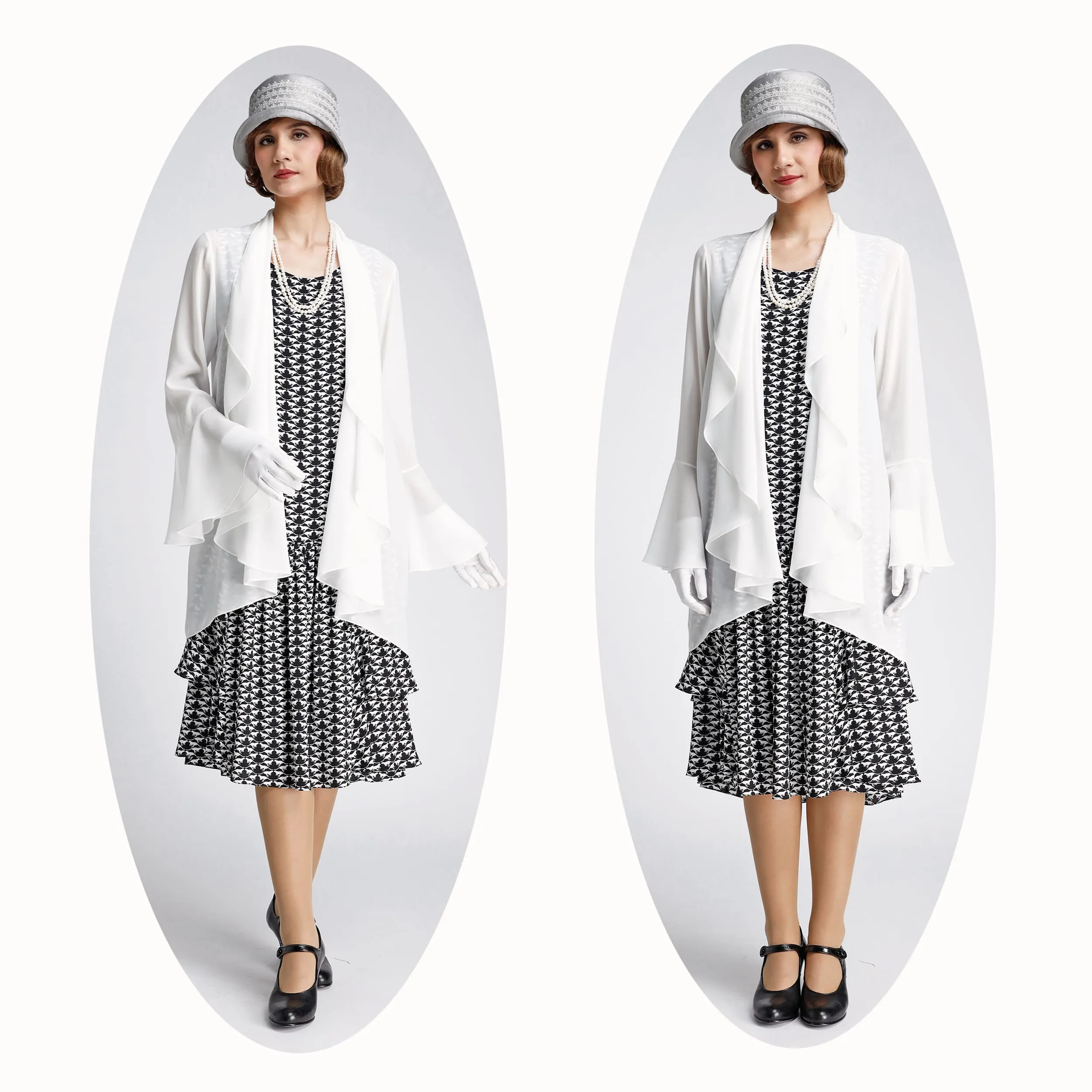 Off-white chiffon cardigan with cascade collar