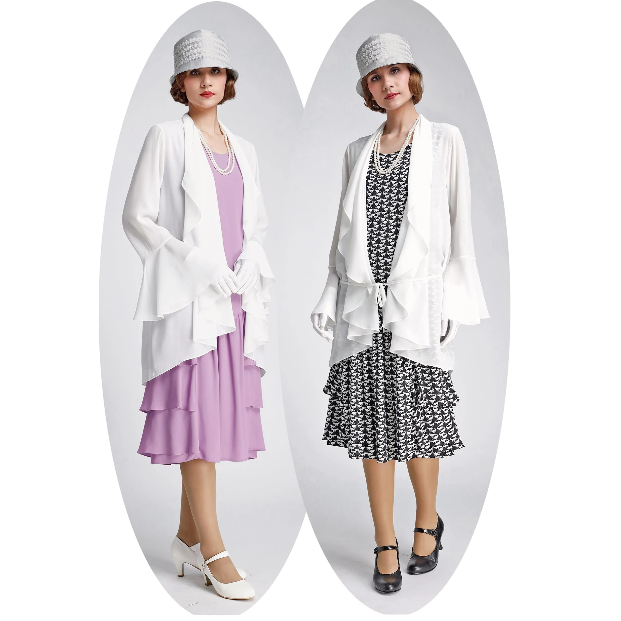 Off-white chiffon cardigan with cascade collar