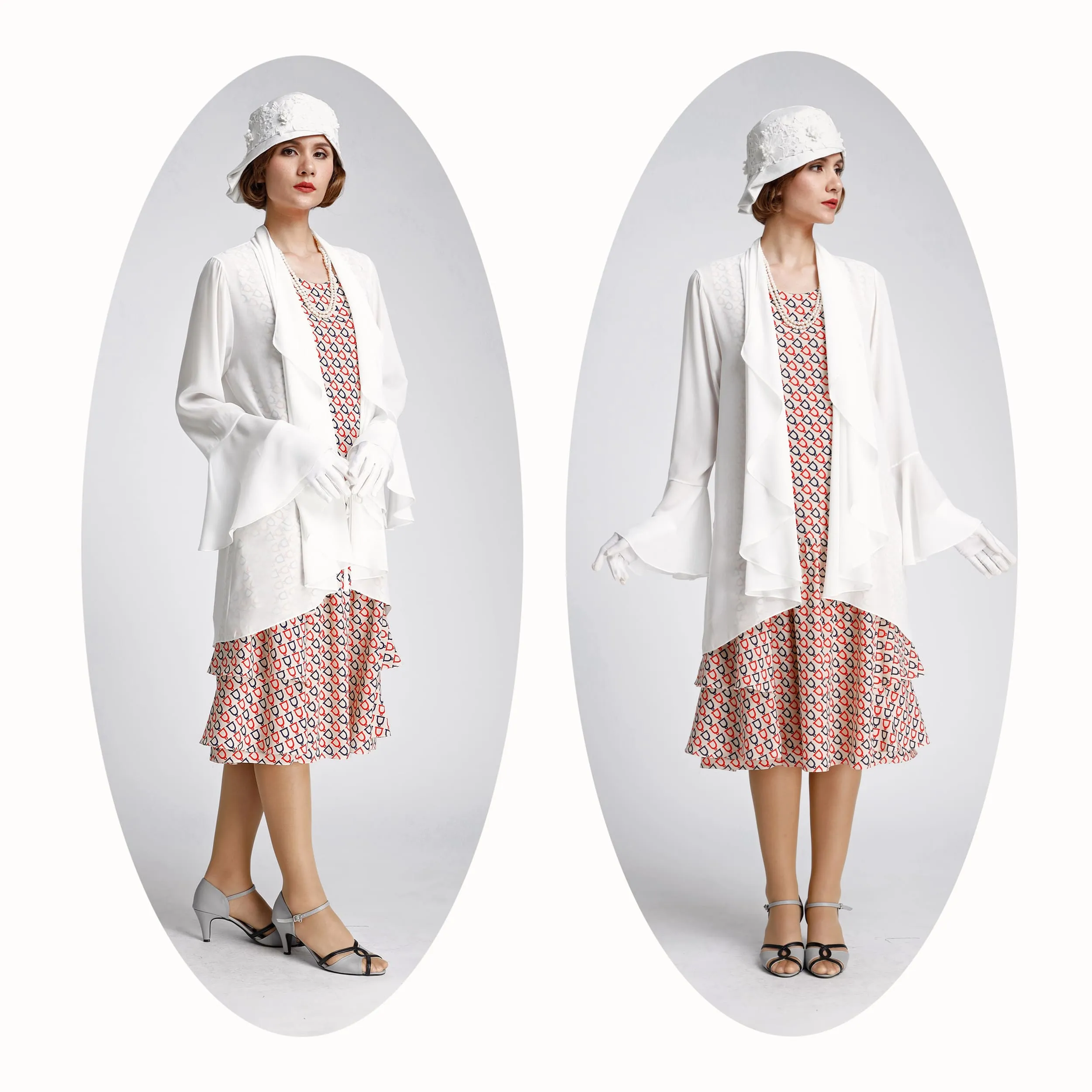 Off-white chiffon cardigan with cascade collar