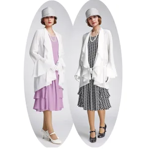 Off-white chiffon cardigan with cascade collar