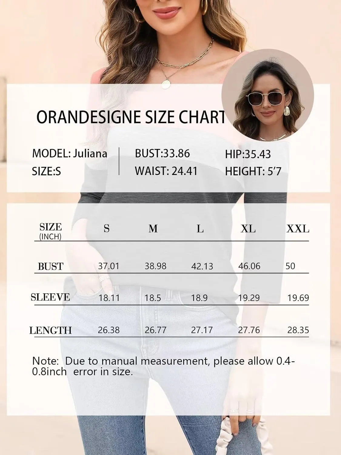 ORANDESIGNE Women's 3/4 Sleeves V Neck T Shirts Casual Summer Tops Basic Tees