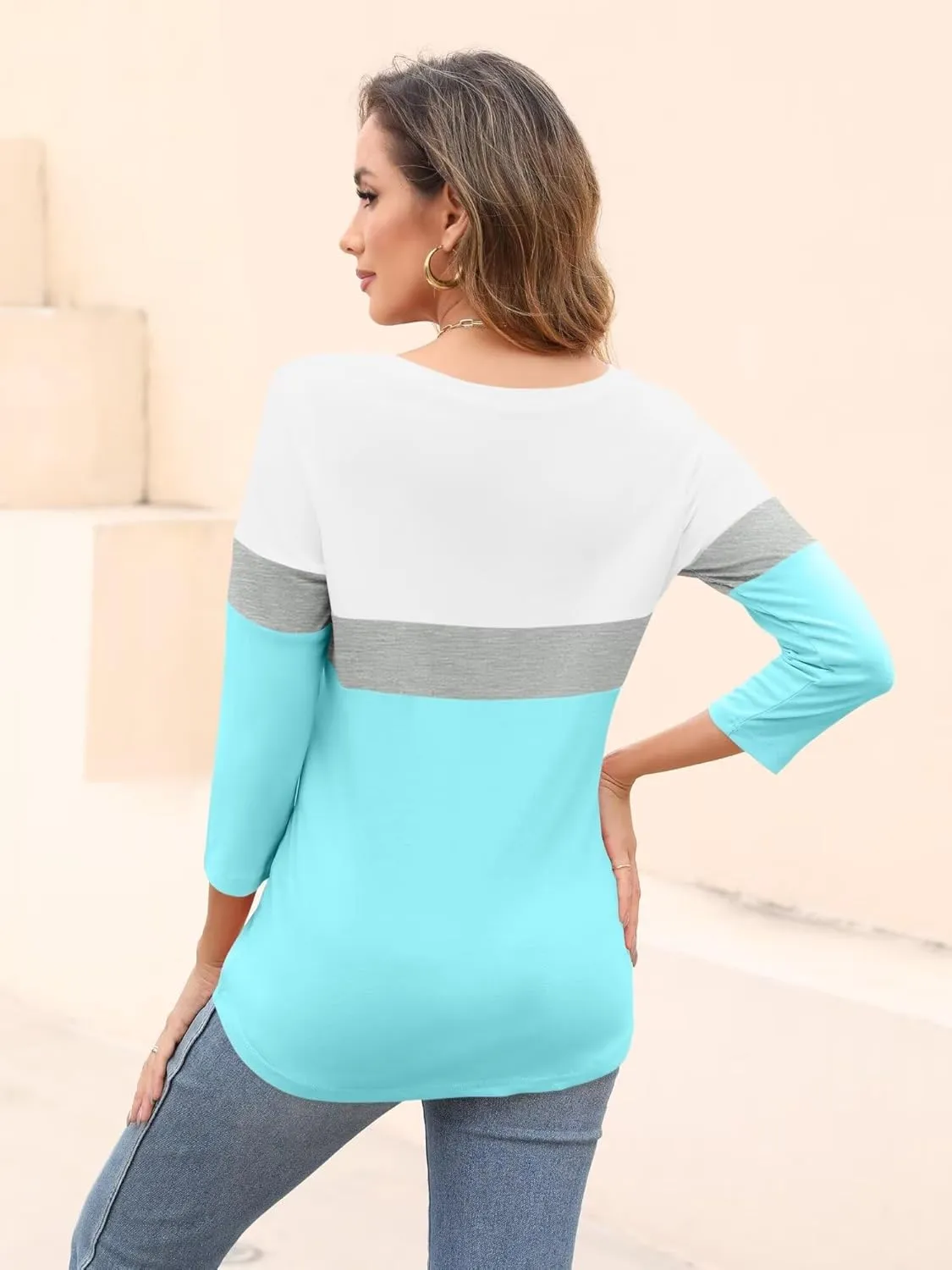 ORANDESIGNE Women's 3/4 Sleeves V Neck T Shirts Casual Summer Tops Basic Tees