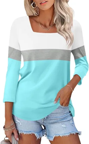 ORANDESIGNE Women's 3/4 Sleeves V Neck T Shirts Casual Summer Tops Basic Tees