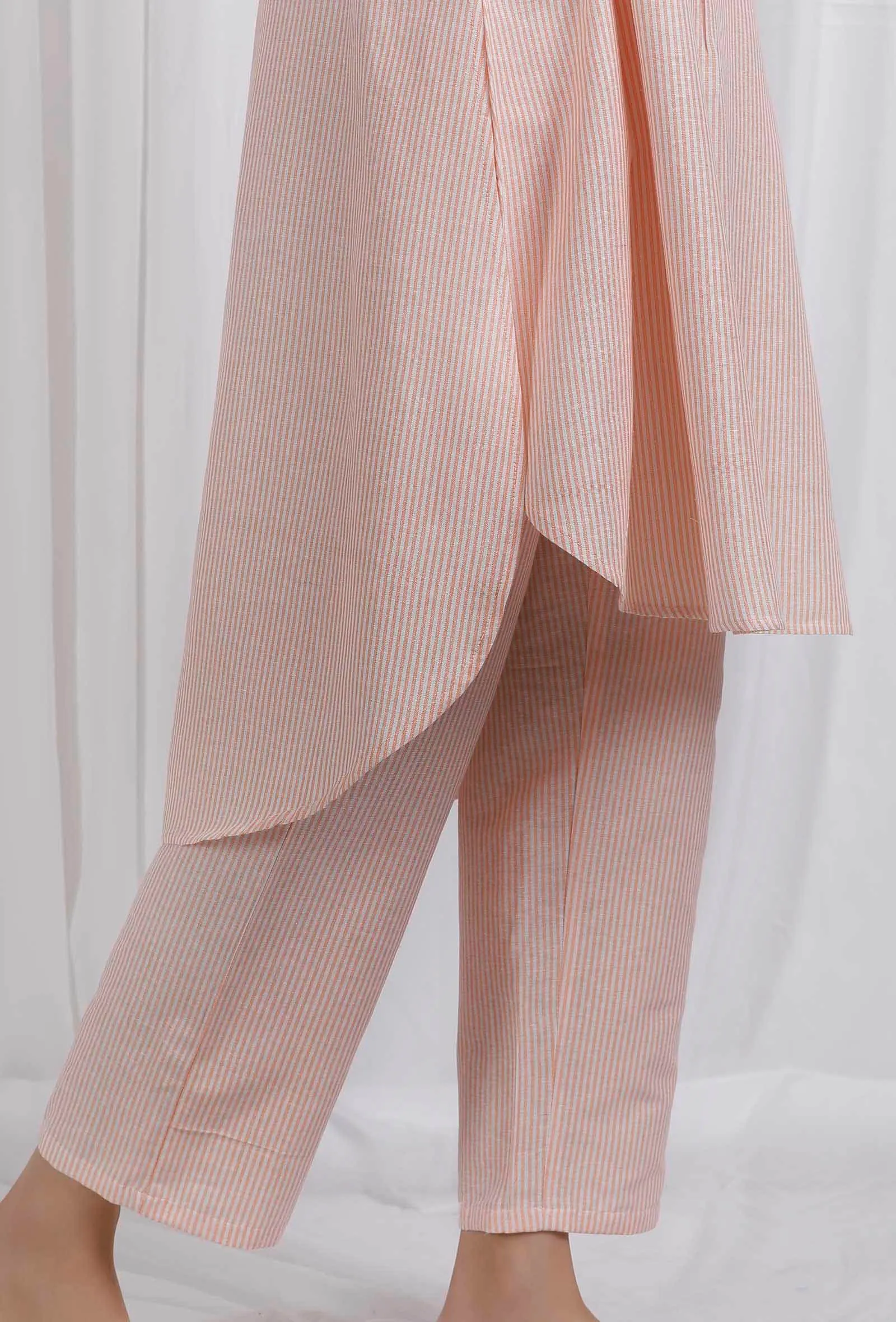 Orange Striped Cotton Straight Pants