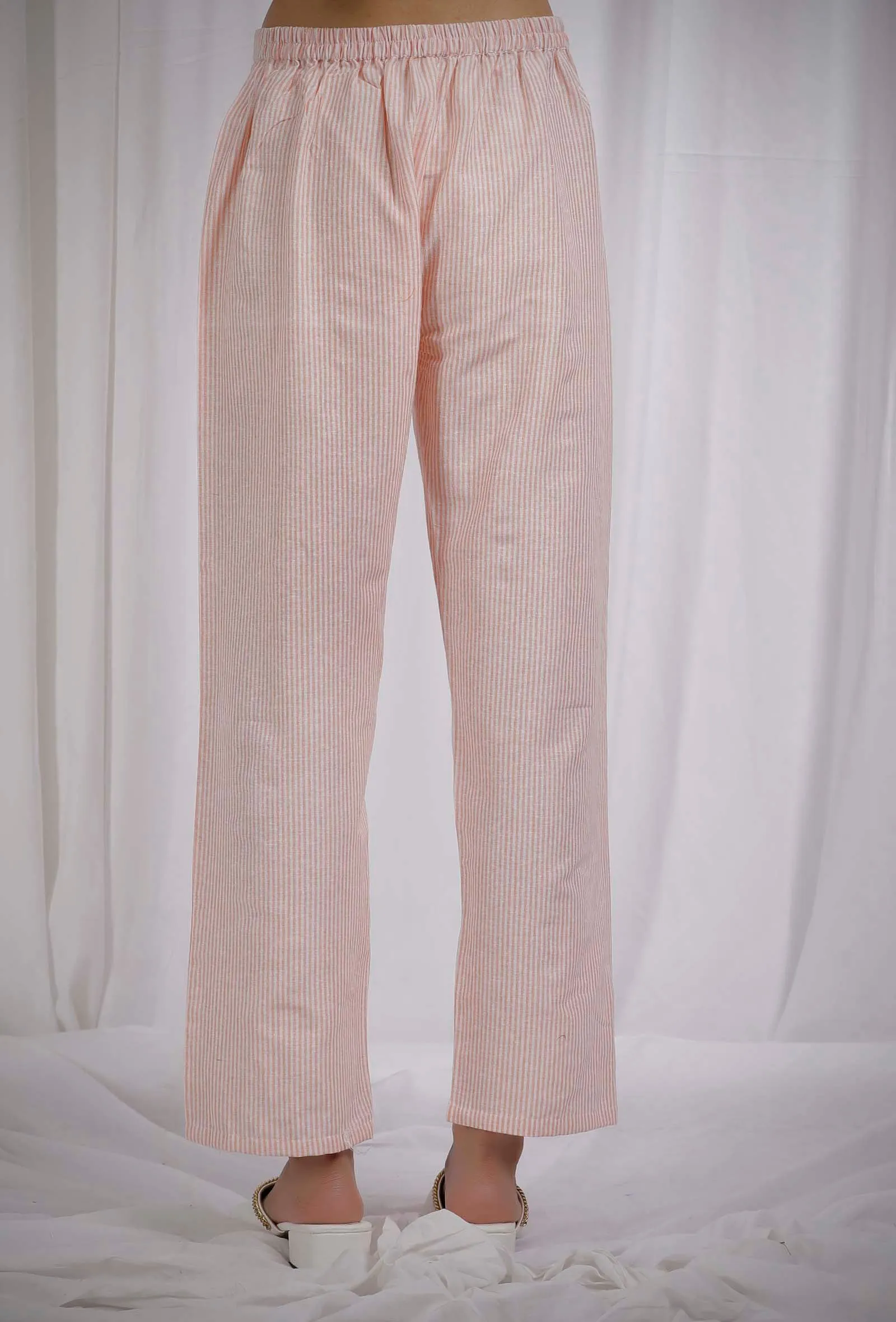Orange Striped Cotton Straight Pants