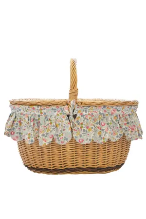 Oval Picnic Basket made with Liberty Fabric BETSY GREY