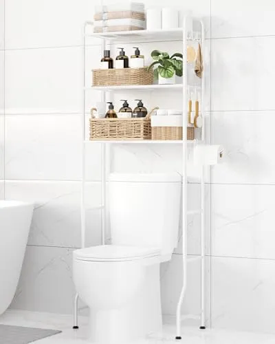 Over Toilet Storage Rack with Paper Holder and Hooks