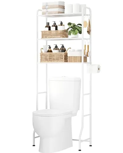 Over Toilet Storage Rack with Paper Holder and Hooks