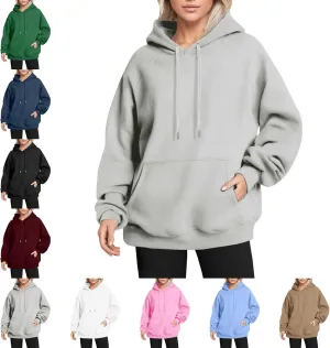 Oversized Hoodies for Women Trendy Drawstring Fleece Plain Comfy Hoodie Loose Fit Preppy Raglan Hooded Sweatshirt