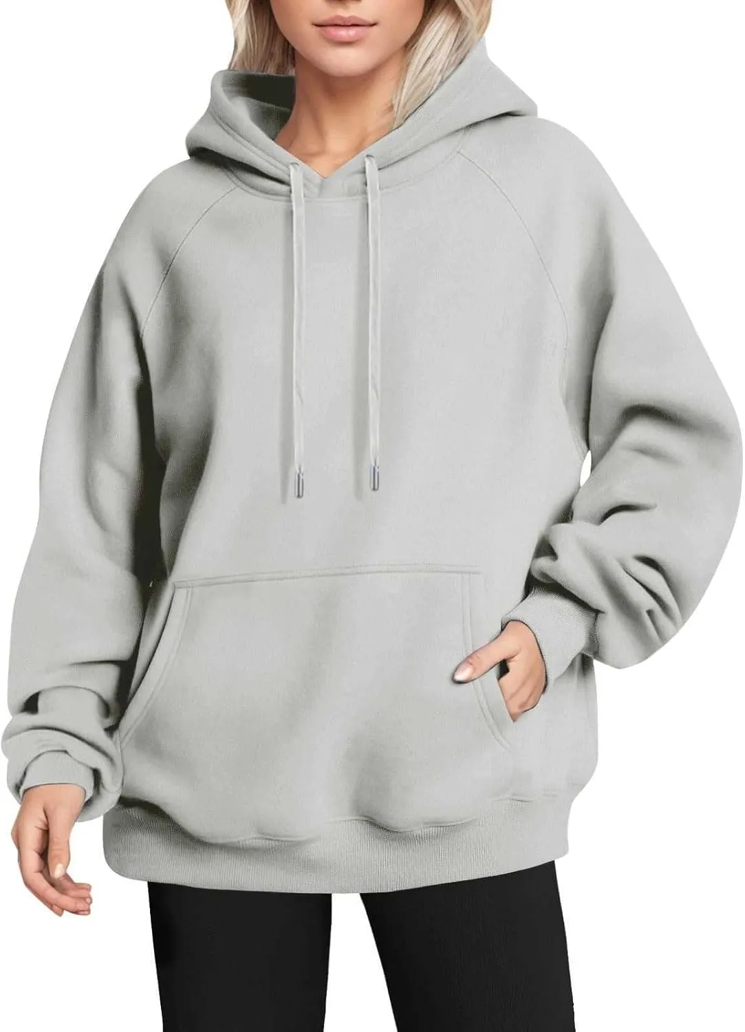 Oversized Hoodies for Women Trendy Drawstring Fleece Plain Comfy Hoodie Loose Fit Preppy Raglan Hooded Sweatshirt