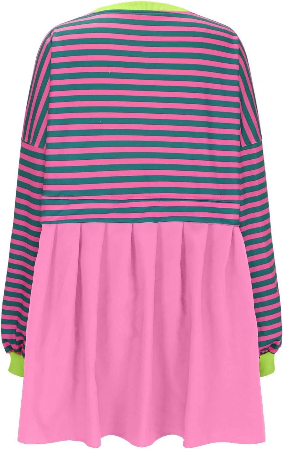 Oversized Sweatshirt Dress Womens Fall Fashion 2024 Long Sleeve Crewneck Patchwork Pullover Tops Pleated Mini Dress