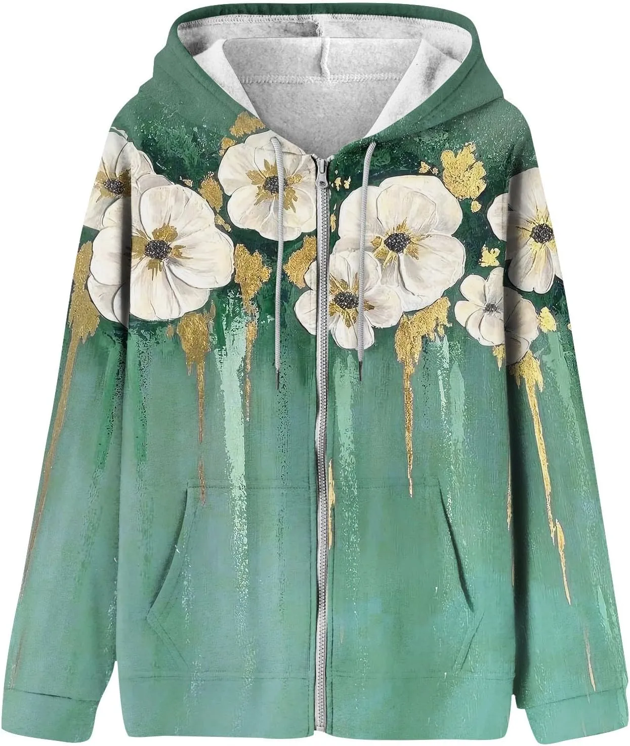Oversized Sweatshirt For Women,Womens Casual Print Zip Up Hoodie Trendy Long Sleeve Sweatshirt With Pockets