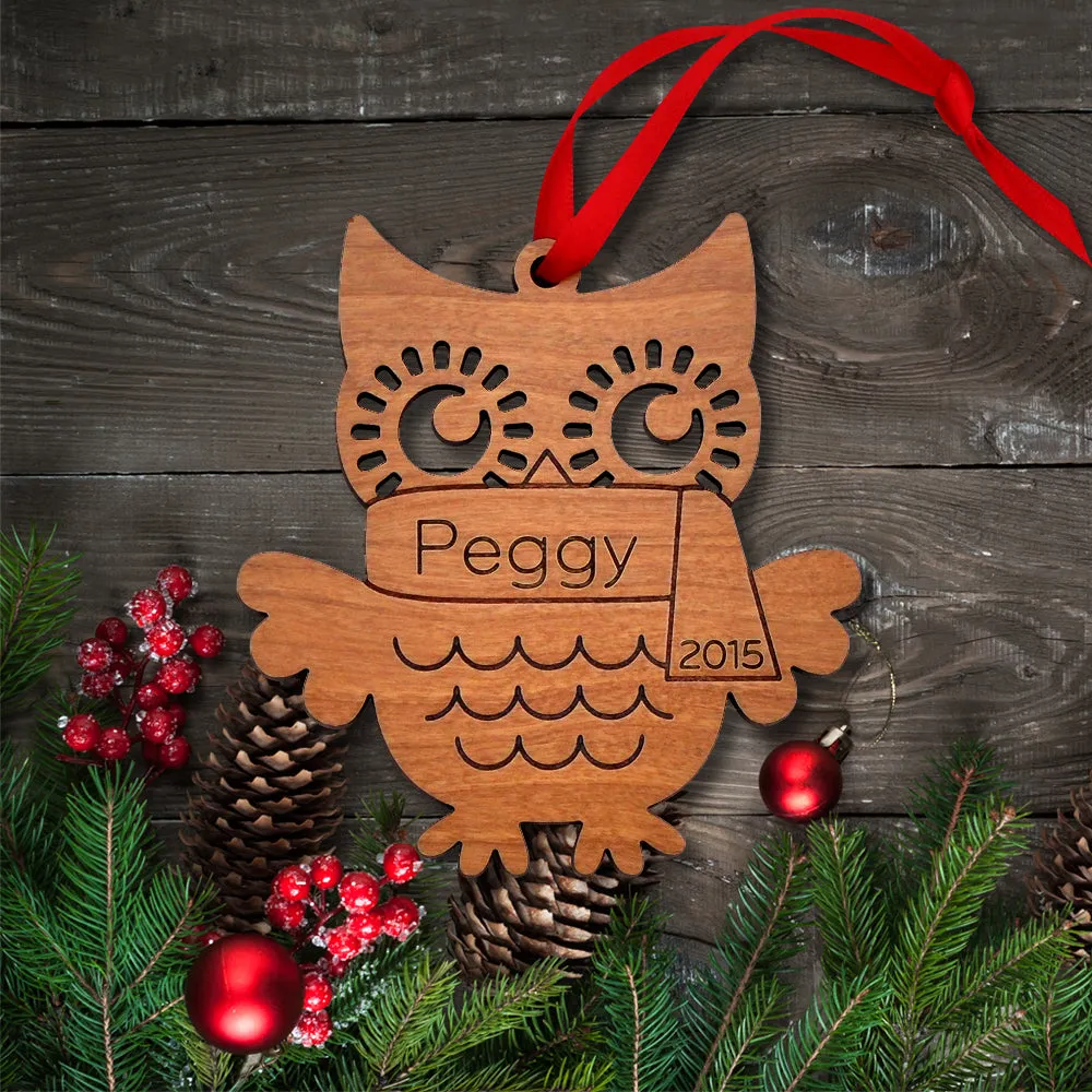 Owl Wooden Christmas Ornament - Personalized