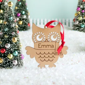 Owl Wooden Christmas Ornament - Personalized