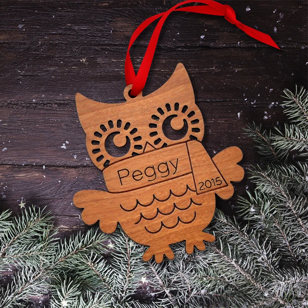 Owl Wooden Christmas Ornament - Personalized