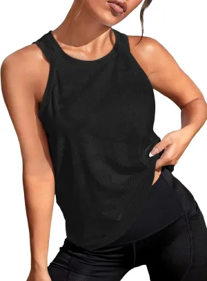 OYOANGLE Women's Camo Print Sleeveless Workout Shirts Exercise Running Tank Tops Active Gym Tops