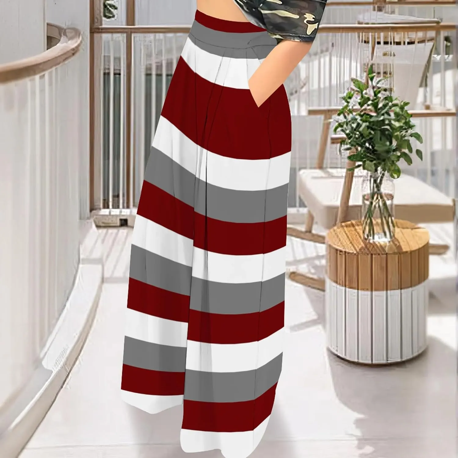 Palazzo Pants for Women Dressy High Waisted Wide Leg Pants Stretchy Loose Fit Casual Trousers with Pocket