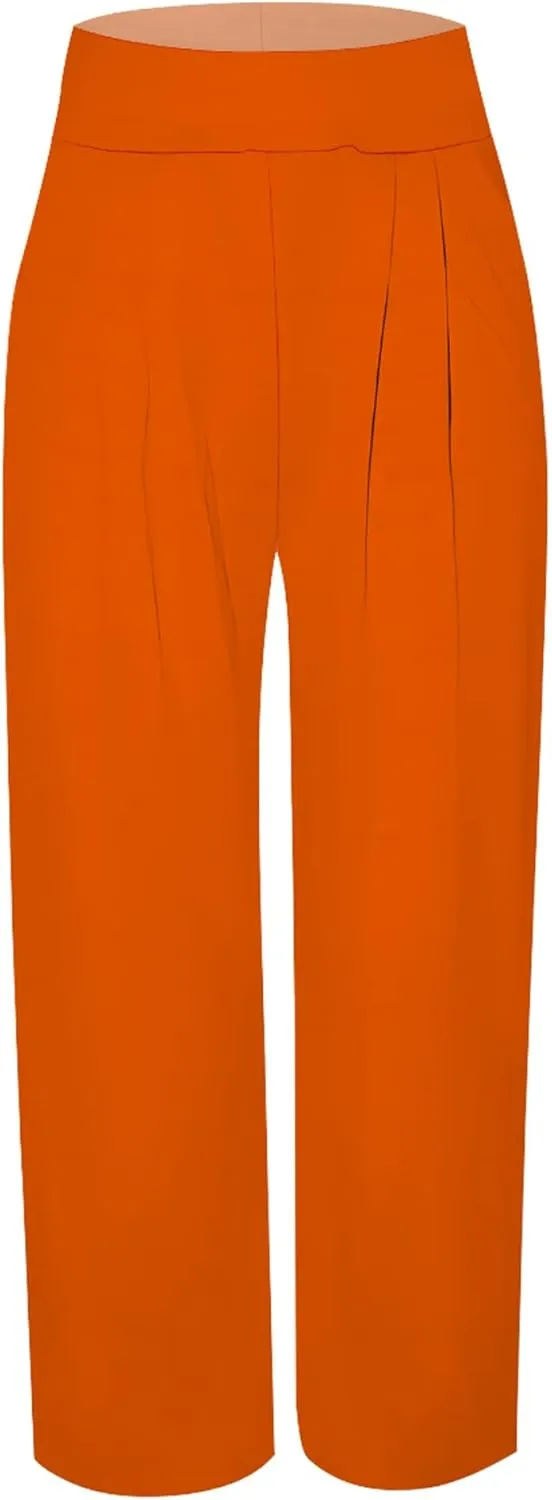 Palazzo Pants for Women Dressy High Waisted Wide Leg Pants Stretchy Loose Fit Casual Trousers with Pocket