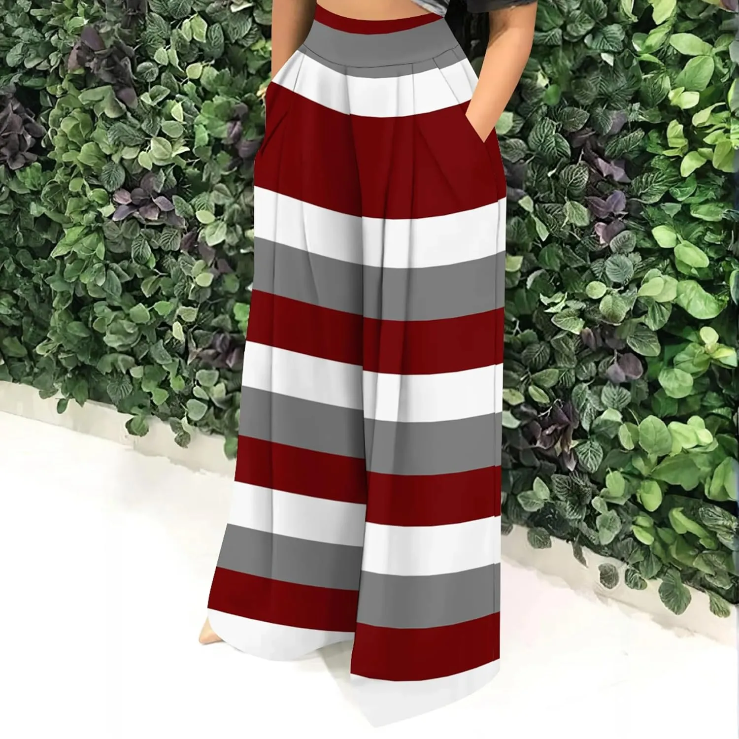 Palazzo Pants for Women Dressy High Waisted Wide Leg Pants Stretchy Loose Fit Casual Trousers with Pocket