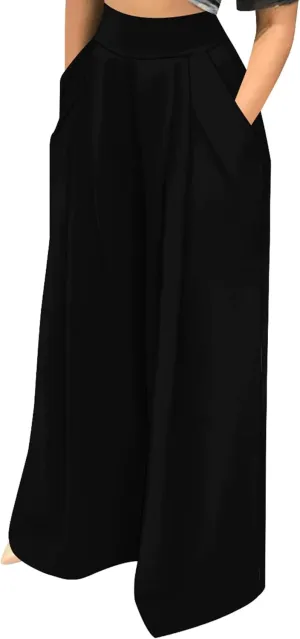 Palazzo Pants for Women Dressy High Waisted Wide Leg Pants Stretchy Loose Fit Casual Trousers with Pocket