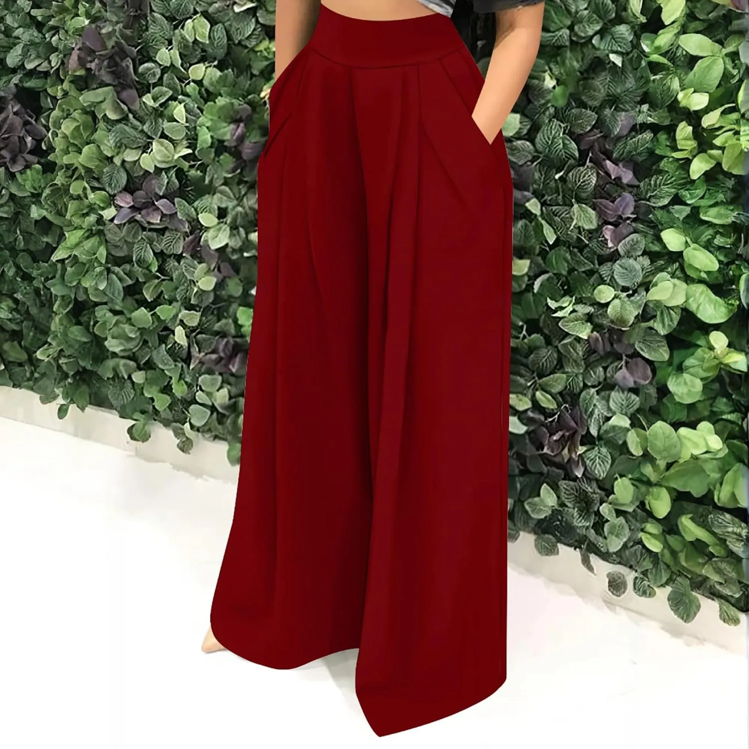 Palazzo Pants for Women Dressy High Waisted Wide Leg Pants Stretchy Loose Fit Casual Trousers with Pocket