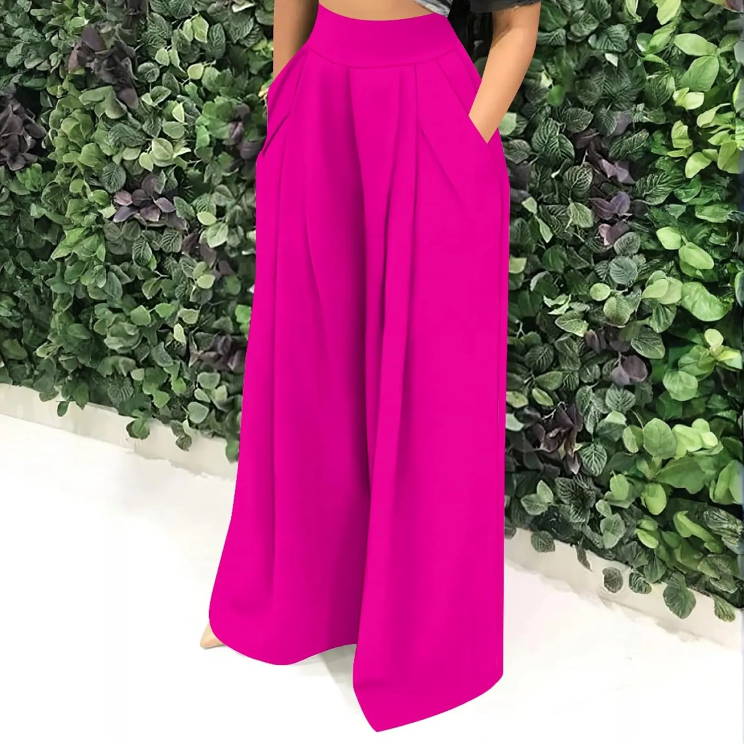 Palazzo Pants for Women Dressy High Waisted Wide Leg Pants Stretchy Loose Fit Casual Trousers with Pocket