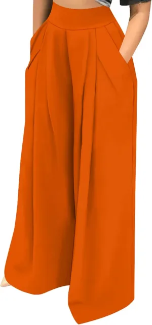 Palazzo Pants for Women Dressy High Waisted Wide Leg Pants Stretchy Loose Fit Casual Trousers with Pocket