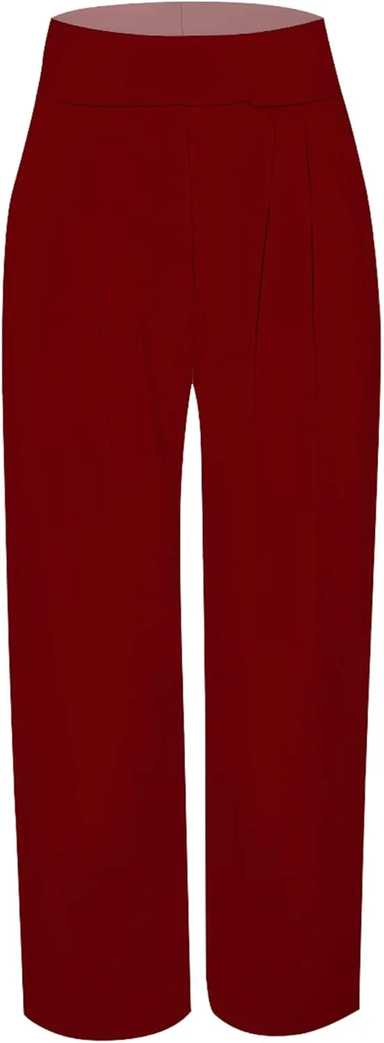 Palazzo Pants for Women Dressy High Waisted Wide Leg Pants Stretchy Loose Fit Casual Trousers with Pocket