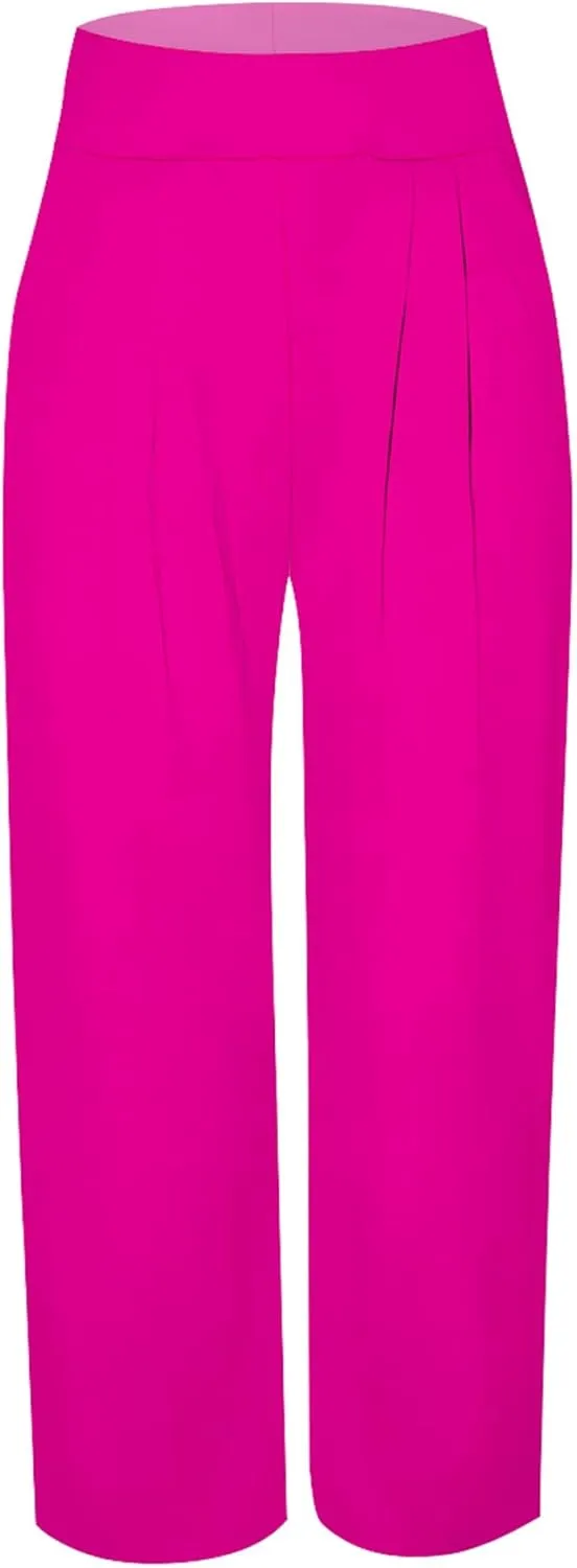 Palazzo Pants for Women Dressy High Waisted Wide Leg Pants Stretchy Loose Fit Casual Trousers with Pocket