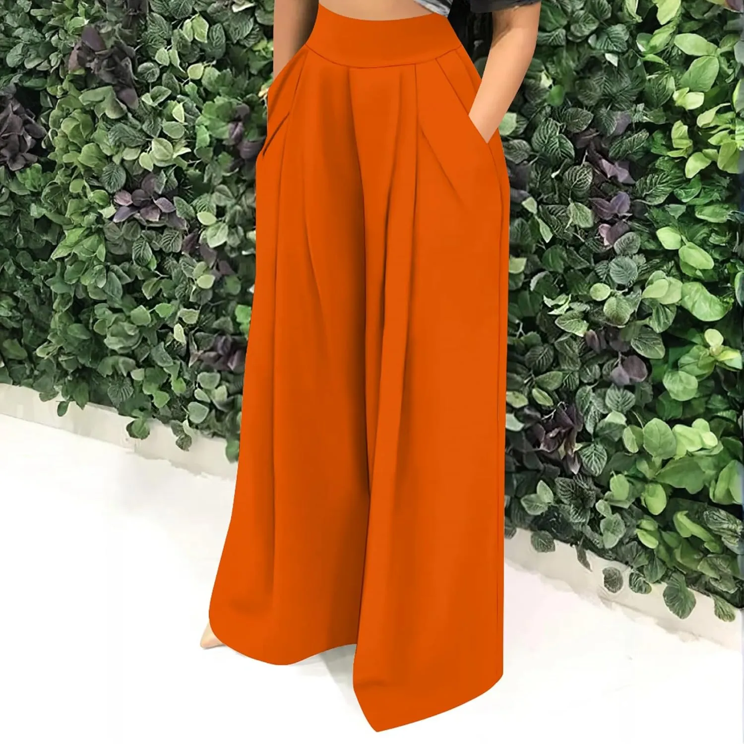 Palazzo Pants for Women Dressy High Waisted Wide Leg Pants Stretchy Loose Fit Casual Trousers with Pocket