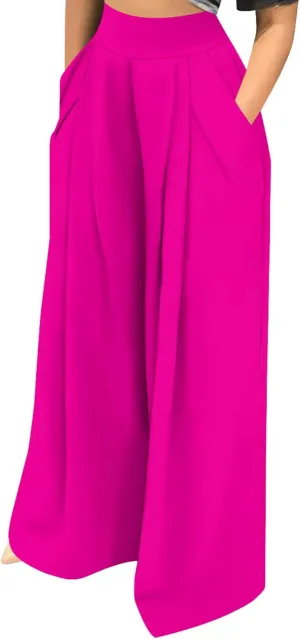 Palazzo Pants for Women Dressy High Waisted Wide Leg Pants Stretchy Loose Fit Casual Trousers with Pocket