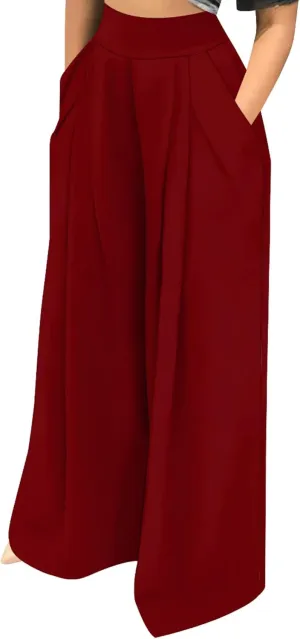 Palazzo Pants for Women Dressy High Waisted Wide Leg Pants Stretchy Loose Fit Casual Trousers with Pocket