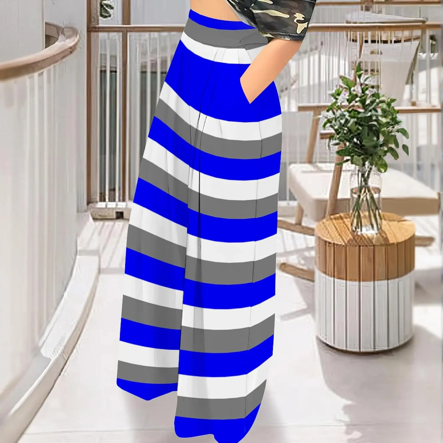 Palazzo Pants for Women Dressy High Waisted Wide Leg Pants Stretchy Loose Fit Casual Trousers with Pocket