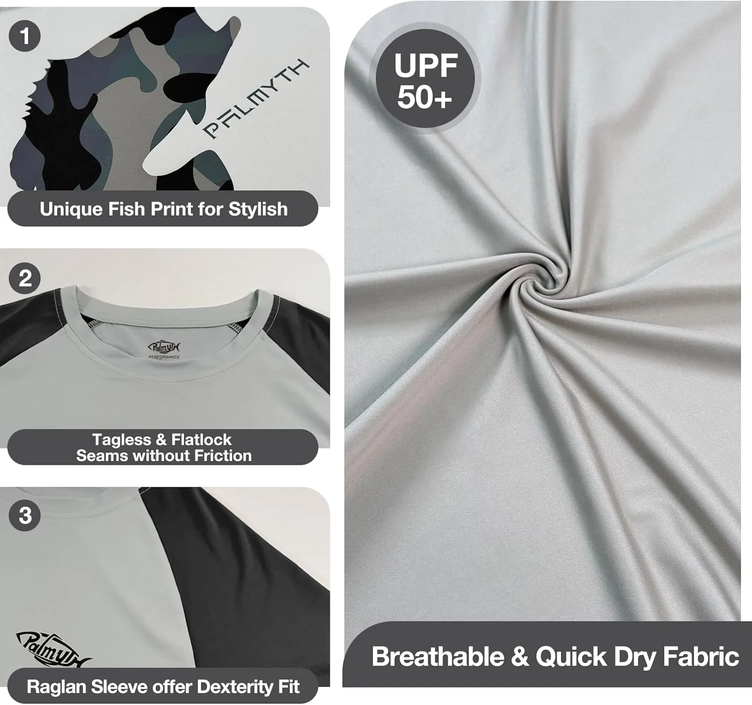 Palmyth Fishing Shirts for Men Long Sleeve Sun Protection UV UPF 50  T-Shirts Performance Quick Dry