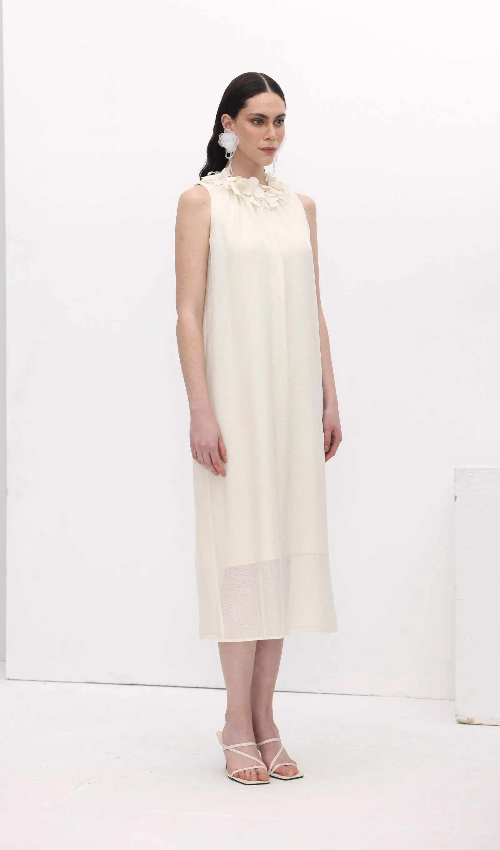 Petal Collar Halter Midi Dress