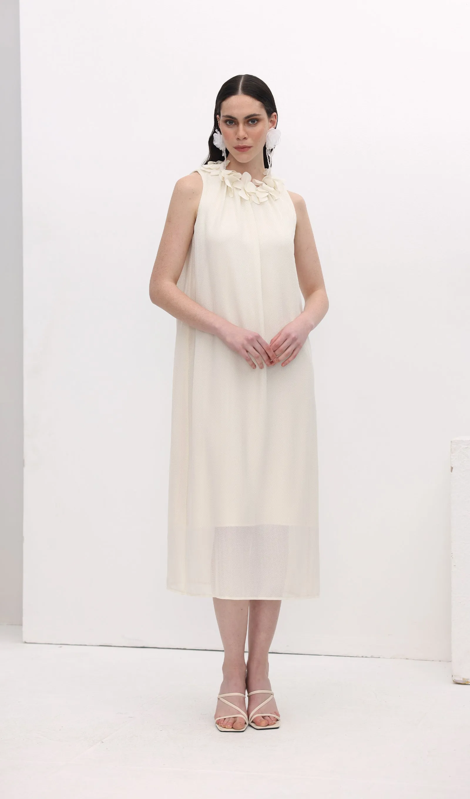 Petal Collar Halter Midi Dress