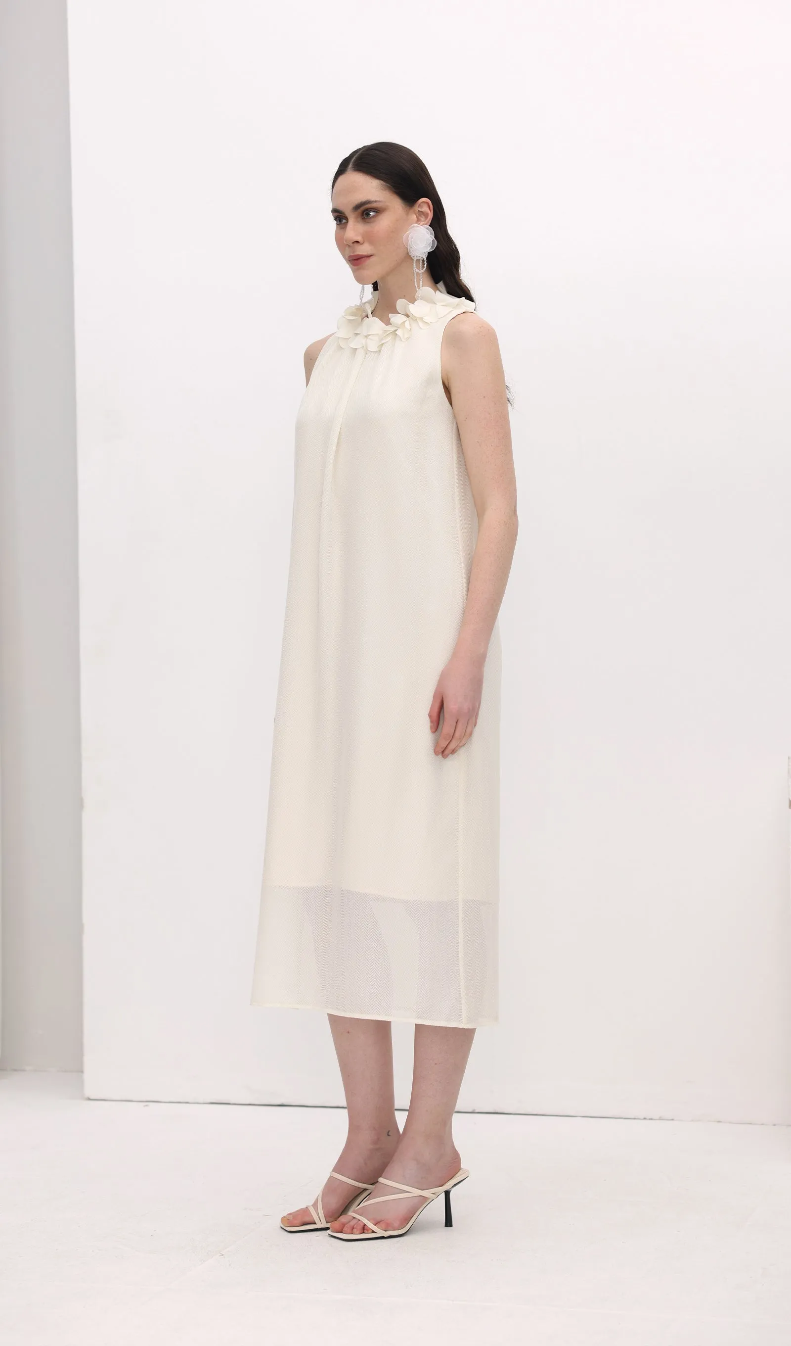 Petal Collar Halter Midi Dress
