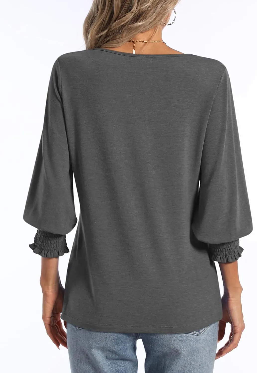 PGANDS Women's 3/4 Sleeve V Neck T Shirts Ruffle Sleeve Summer Casual Tops