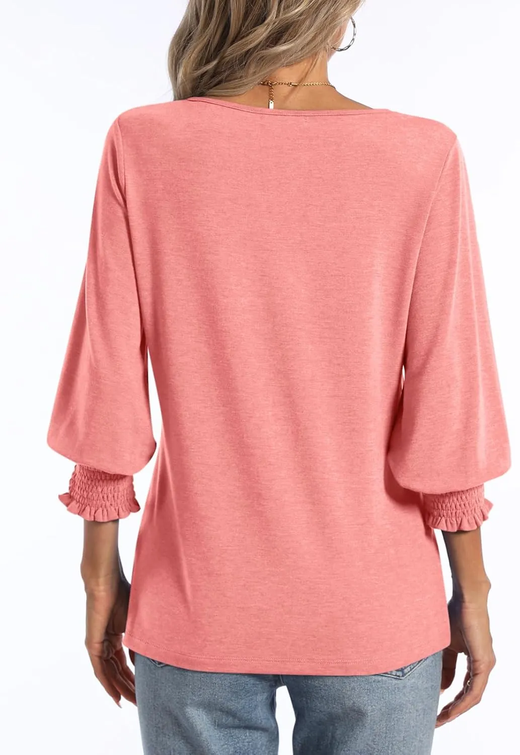 PGANDS Women's 3/4 Sleeve V Neck T Shirts Ruffle Sleeve Summer Casual Tops