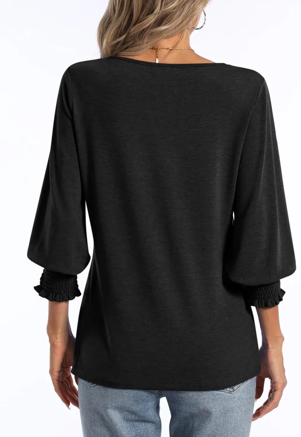 PGANDS Women's 3/4 Sleeve V Neck T Shirts Ruffle Sleeve Summer Casual Tops