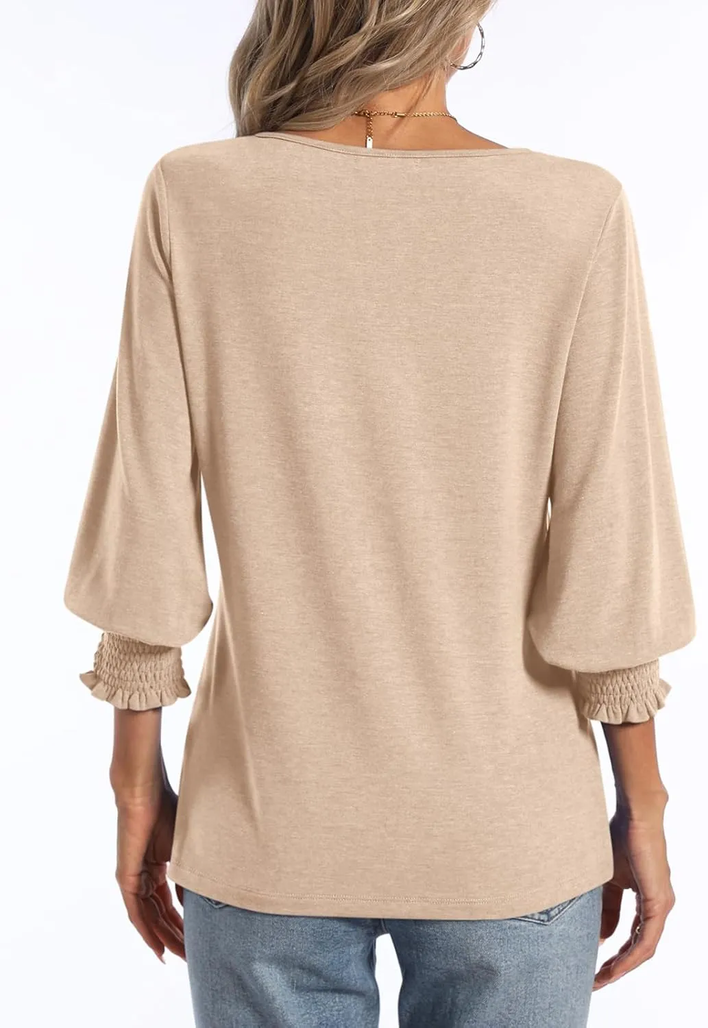 PGANDS Women's 3/4 Sleeve V Neck T Shirts Ruffle Sleeve Summer Casual Tops
