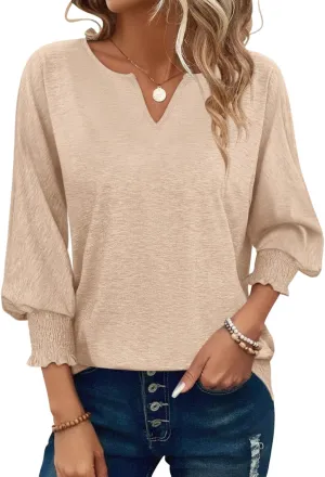 PGANDS Women's 3/4 Sleeve V Neck T Shirts Ruffle Sleeve Summer Casual Tops