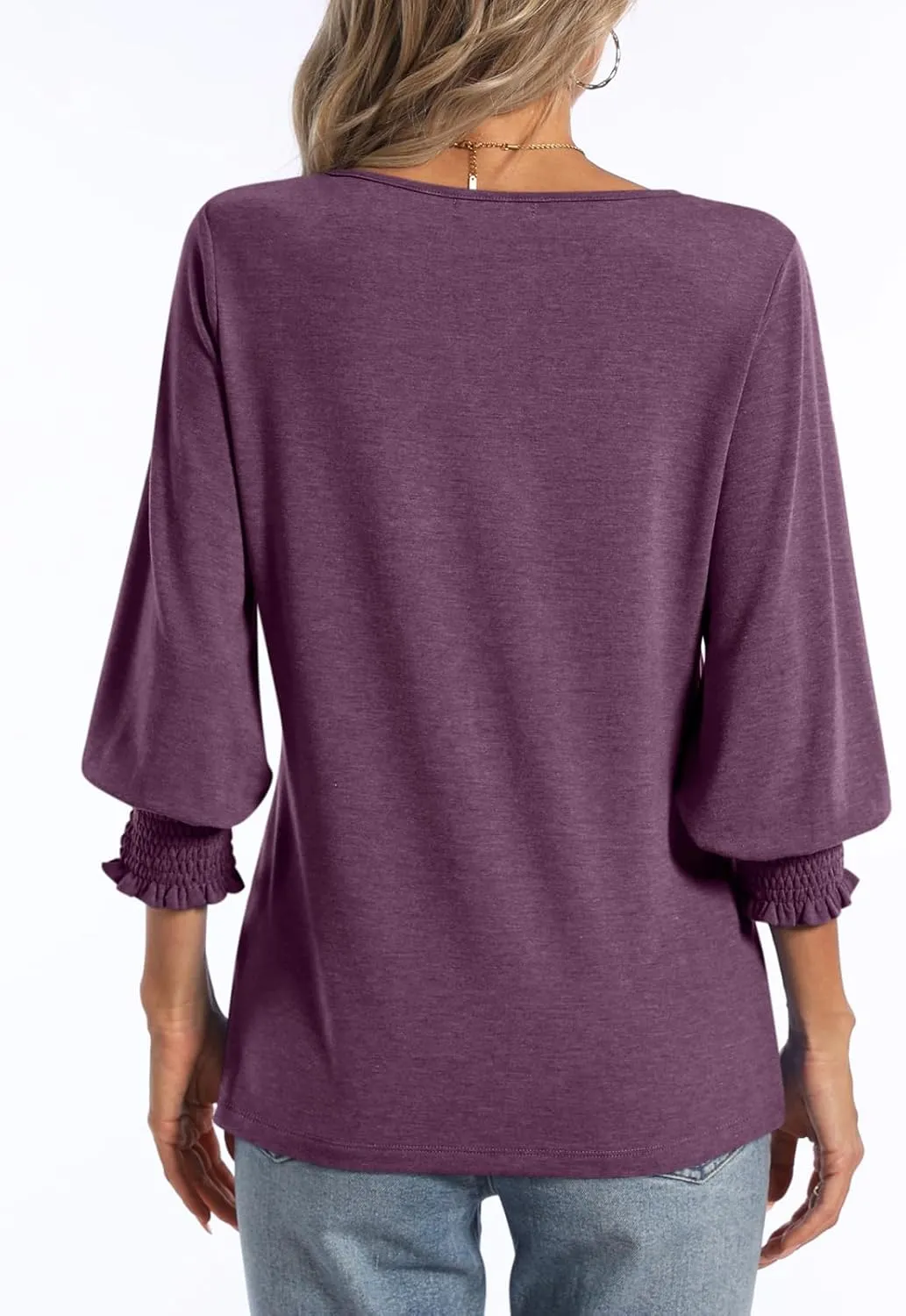 PGANDS Women's 3/4 Sleeve V Neck T Shirts Ruffle Sleeve Summer Casual Tops
