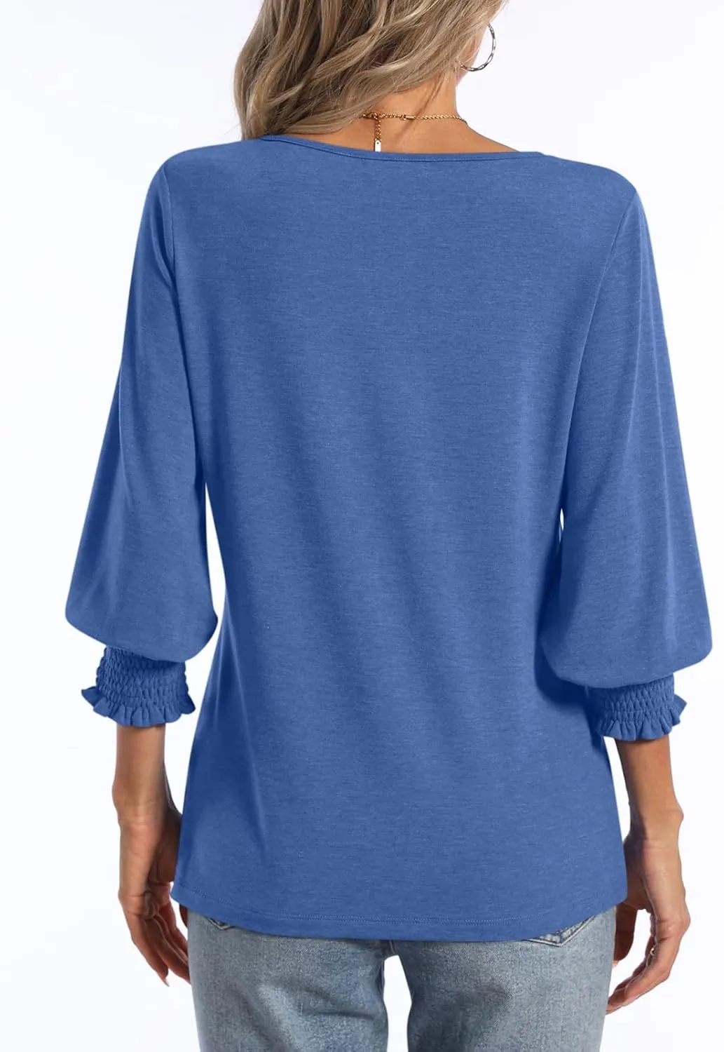 PGANDS Women's 3/4 Sleeve V Neck T Shirts Ruffle Sleeve Summer Casual Tops
