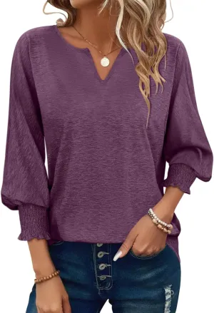 PGANDS Women's 3/4 Sleeve V Neck T Shirts Ruffle Sleeve Summer Casual Tops