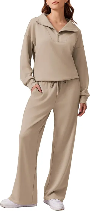 PINSPARK 2 Piece Sets for Women 2025 Fall Outfits Sweatsuit Oversized Sweatshirt Wide Leg Sweatpants Matching Set Tracksuit