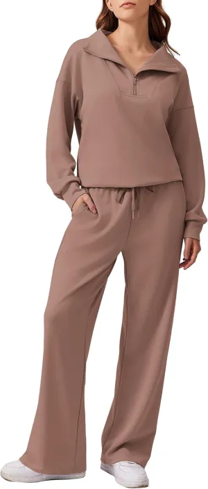 PINSPARK 2 Piece Sets for Women 2025 Fall Outfits Sweatsuit Oversized Sweatshirt Wide Leg Sweatpants Matching Set Tracksuit