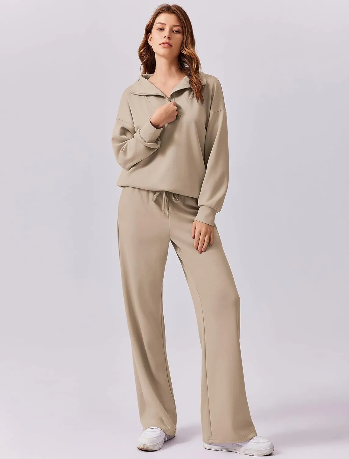 PINSPARK 2 Piece Sets for Women 2025 Fall Outfits Sweatsuit Oversized Sweatshirt Wide Leg Sweatpants Matching Set Tracksuit