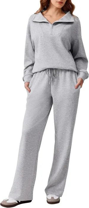 PINSPARK 2 Piece Sets for Women 2025 Fall Outfits Sweatsuit Oversized Sweatshirt Wide Leg Sweatpants Matching Set Tracksuit